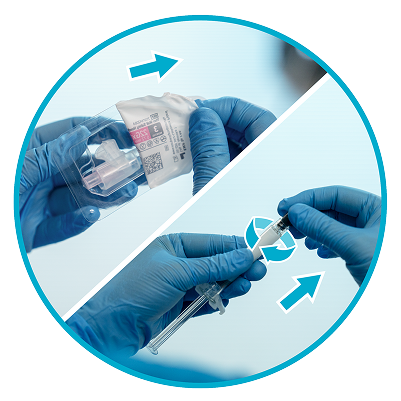 Open needle pouch and remove cap